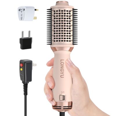 Longyu Travel Hair Dryer Brush Dual Voltage Mini Hot Air Blow Dryer Curler Brush Round Blowout Styler Volumizer Tools, 110240V USEUUK Plug for International Travel (Pink)