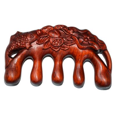 Tostyles Wood Wide Tooth Hair Comb Head Scalp Massage No Static Rosewood Hair Pick Wooden Comb for Women Men Kids Hair Neck Hands Legs Caring Tool (1PC Flower 4)