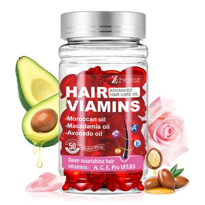 Hair Vitamins,Aceite para el Cabello,Vitaminas para el Cabello,Hair Treatment Serum 50 Capsules Hair Vitamins A C E Pro B5 - Hair Serum for Frizzy and Damaged Hair - Hair Oil with Argan Avocado Oil