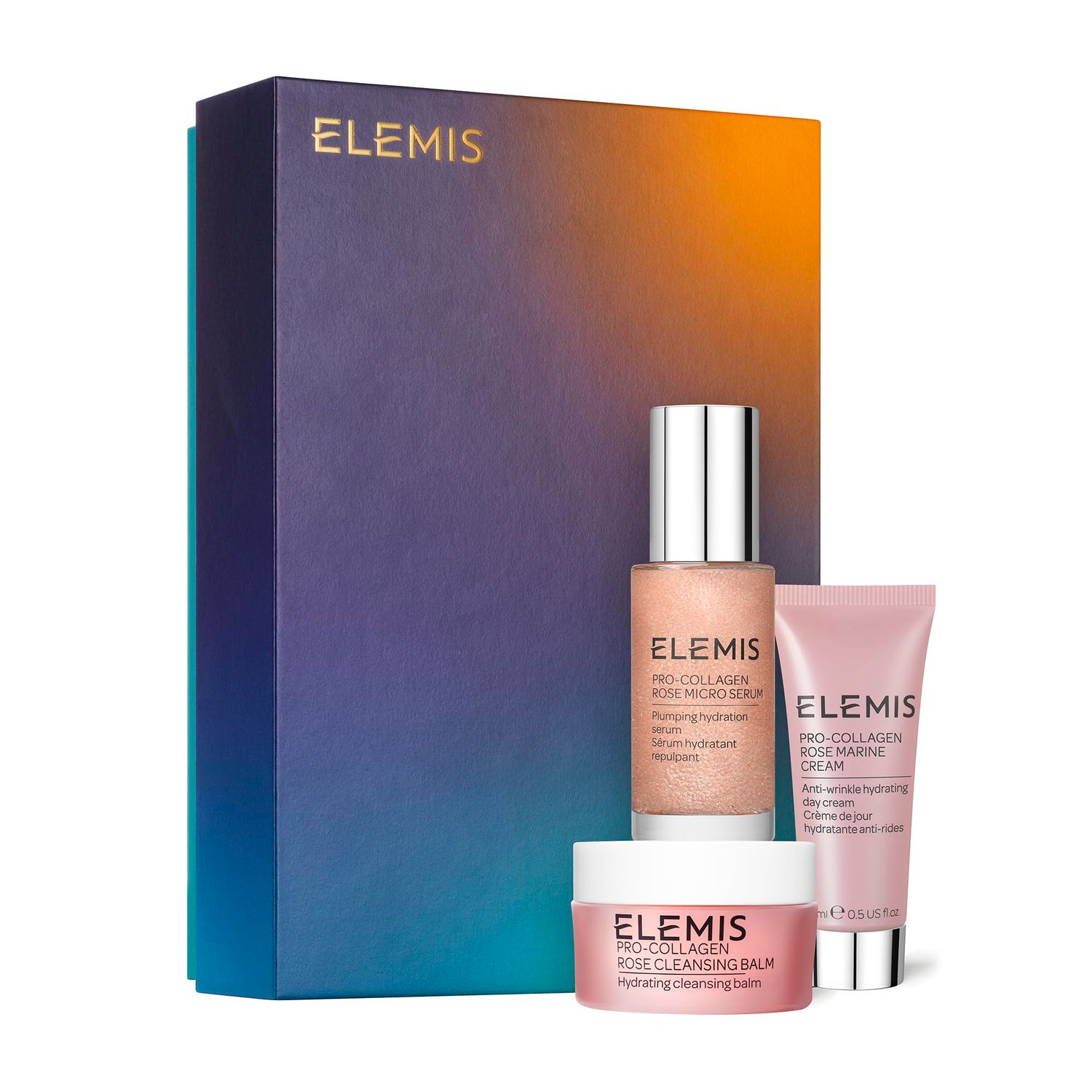 ELEMIS Pro-Collagen Rose Icons, Cleanse Plump Hydrate, Holiday Skin Care Gift Set for Women
