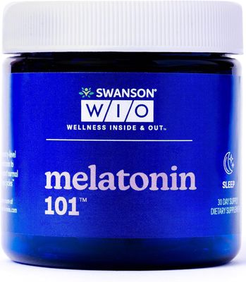 Swanson WIO melatonin 101 for Better Sleep, Relax, Relaxation, Circadian Sleep Cycle Support, 3 mg Melatonin, Wellness - 4 oz Bottle, 30 Capsules (30-Day Supply)