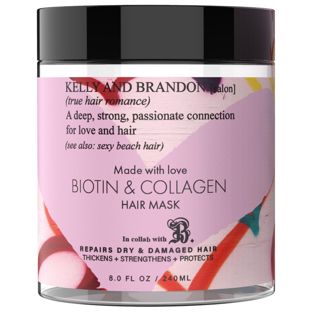 Kelly And Brandon Biotin and Hydrolyzed Collagen Hair Mask for Dry Damaged Hair, Aloe Vera, Avocado Oil, Vitamin E Oil 8oz
