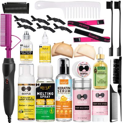 Goiple Hot Comb Hair Straightener Heat Pressing Combs, Hot Comb for Wigs Human Hair Ceramic Electric Hair Straightening Comb, Curling Iron for Natural Black Hair, Pressing Combs Kit for Wigs