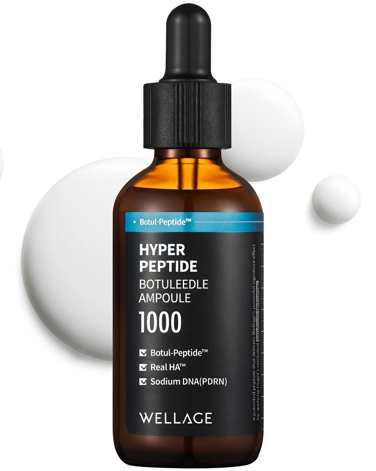 WELLAGE Hyper Peptide Botuleedle Ampoule, Korean Anti-Aging Serum with Infused Peptide, High Purity of Hyaluronic Acid, PDRN, Panthenol, Squalane - Pore Elasticity, Plumping Skin, 1.69 fl.oz.