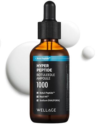 WELLAGE Hyper Peptide Botuleedle Ampoule, Korean Anti-Aging Serum with Infused Peptide, High Purity of Hyaluronic Acid, PDRN, Panthenol, Squalane - Pore Elasticity, Plumping Skin, 1.69 fl.oz.