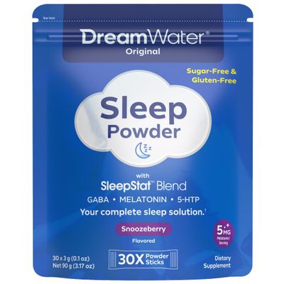 Dream Water Sleep Aid Powder; Melatonin 5mg, GABA, 5-HTP; Natural Flavors; Helps You to Fall Asleep, Fast, and Wake Refreshed; Snoozeberry, 30-Count