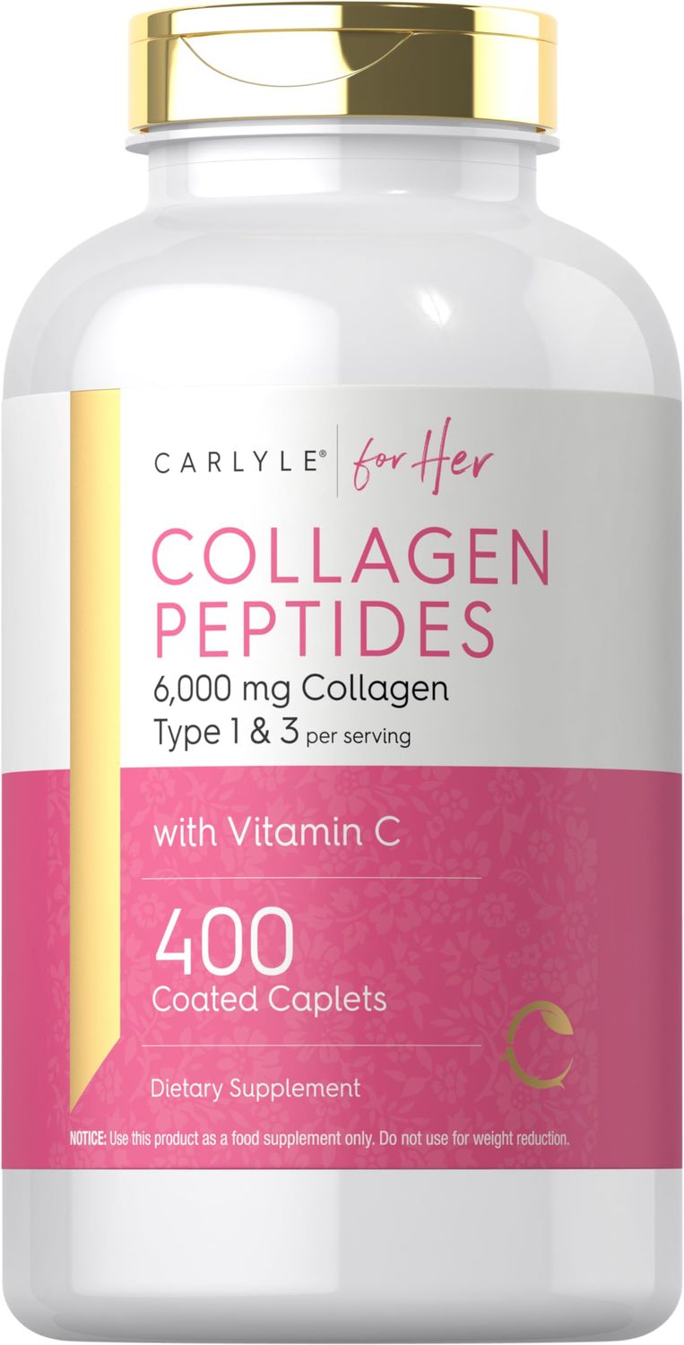 Carlyle Collagen Peptides 6000mg 400 Caplets with Vitamin C Type 1 and 3 Non-GMO, Gluten Free, Grass Fed Supplement