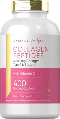 Carlyle Collagen Peptides 6000mg 400 Caplets with Vitamin C Type 1 and 3 Non-GMO, Gluten Free, Grass Fed Supplement