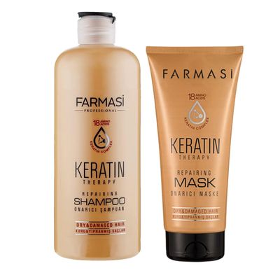 FARMASi Keratin Hair Shampoo and Mask, Smoothing, Silky Repairing Shampoo and Conditioner Hair Mask for Dry Hair 360 ml 12.2 fl.oz
