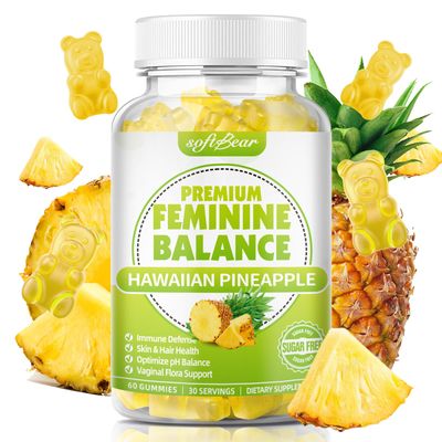 softbear Premium Feminine Balance Gummies for Women, Pineapple PH Balance Gummies for Women&#39;s Healthy Odor, Flora, Vaginal, Immune Support, Vegan, Gluten-Free, 60 Gummies