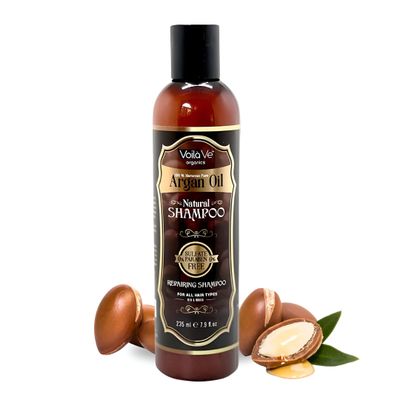 VoilaVe Moroccan Argan Oil Shampoo, Sulfate-Free Shampoo for Hair Growth, Hydrating Repairing Shampoo for Dry, Damaged, Curly Hair Scalp, Moisturizing Shampoo for Men Women, All Hair Types - 8oz