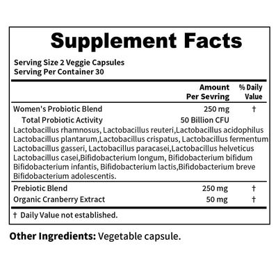 Youthvita Probiotics for Women 50 Billion CFU with Prebiotics Cranberry Extract,PH Balance, Digestive, UT, Feminine Health,60 Capsules