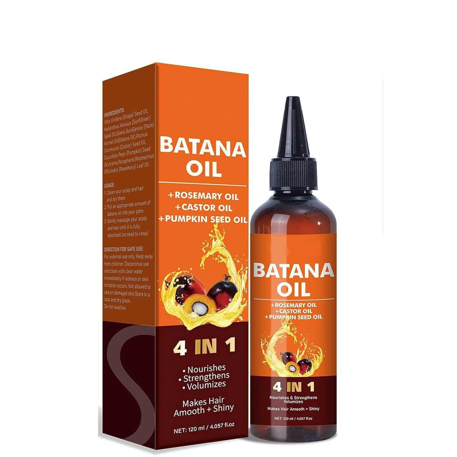 Batana Oil for Hair Growth, 4in1 Liquid Batana Hair Oil with Rosemary for Hair Growth for Women Menwith Rosemary, Pumpkin Seed Oil, Castor Oil (1PCS)