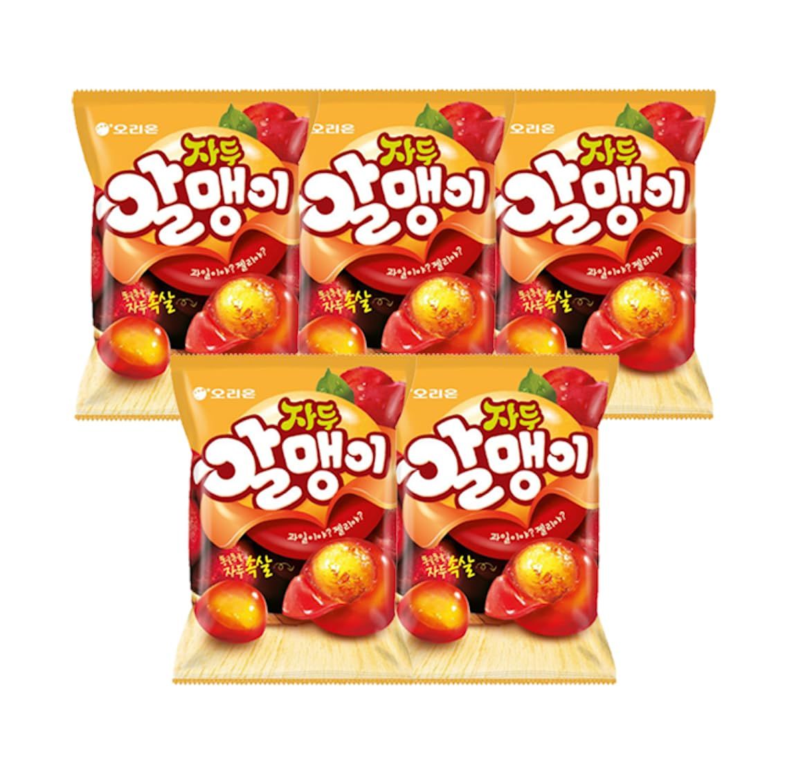 Korean Snack Orion Fruit-Shaped Grapefruit Flavor Jelly Gummy Candy - Soft, Chewy, Sweet and Fresh - 67g (2.36oz), Pack of 5