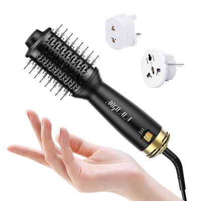 ANGILALA Dual Voltage(100250V) Mini Hair Dryer Brush with European Plug Adapter for International Travel, Europe Travel Essentials for Women