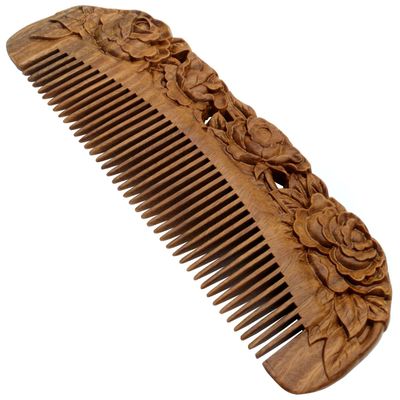 YOY Handmade Carved Natural Sandalwood Hair Comb - Anti-static No Snag Brush for Men&#39;s Mustache Beard Care Anti Dandruff Women Girls Head Hair Accessory (HC1006)