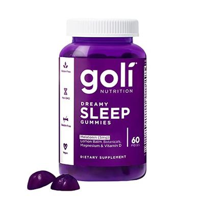 Goli Dreamy Sleep Gummy - 60 Count - Melatonin, Vitamin D, Magnesium, and Lemon Balm Extract - Gelatin-Free, Gluten-Free, Vegan Non-GMO