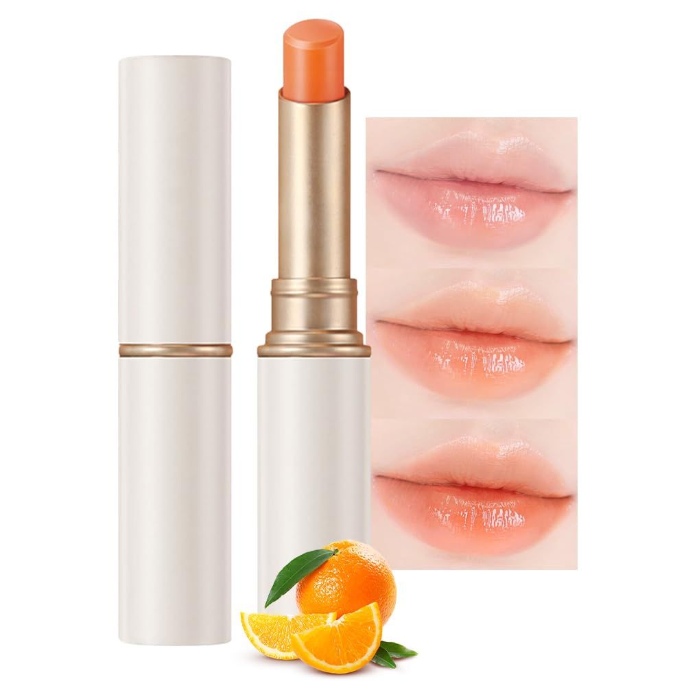 Kaely 1Pcs Tinted Lip Balm, Korean Lip Tint Stain Long Lasting Waterproof Lipstick Makeup, 02 Orange