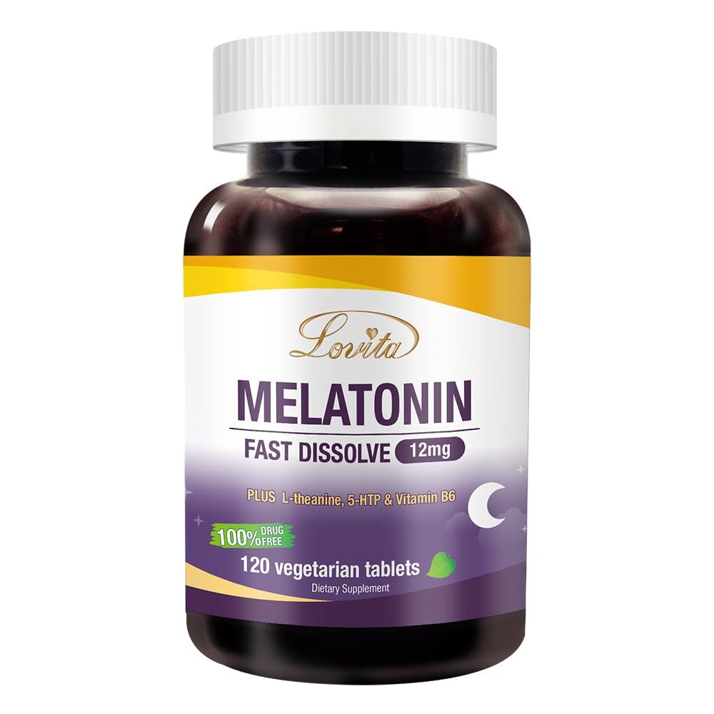 Lovita Melatonin 12 mg Fast Dissolve Tablets, Exclusive Formula with Vitamin B6, L-Theanine and 5-HTP 120 Tablets