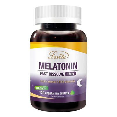 Lovita Melatonin 12 mg Fast Dissolve Tablets, Exclusive Formula with Vitamin B6, L-Theanine and 5-HTP 120 Tablets