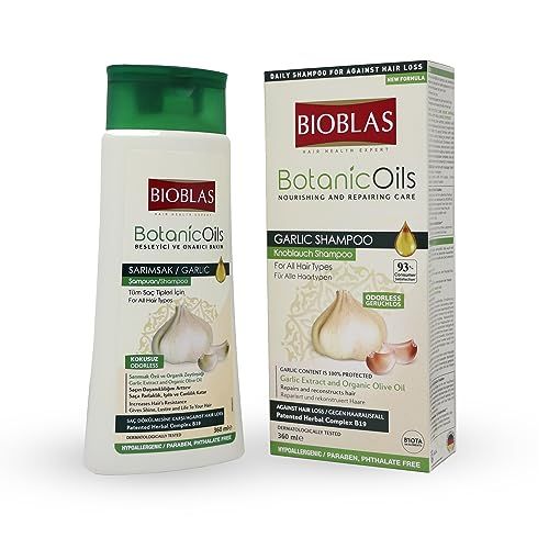 Bioblas Garlic Shampoo - Odorless Unscented Hair Growth for Men Women - Clarifying to Cleanse Hair, Roots Scalp - Thickening Anti Thinning (1 Pack)