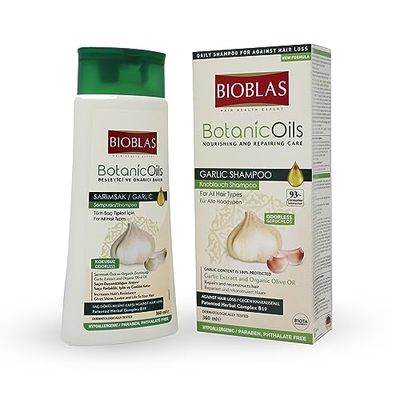 Bioblas Garlic Shampoo - Odorless Unscented Hair Growth for Men Women - Clarifying to Cleanse Hair, Roots Scalp - Thickening Anti Thinning (1 Pack)