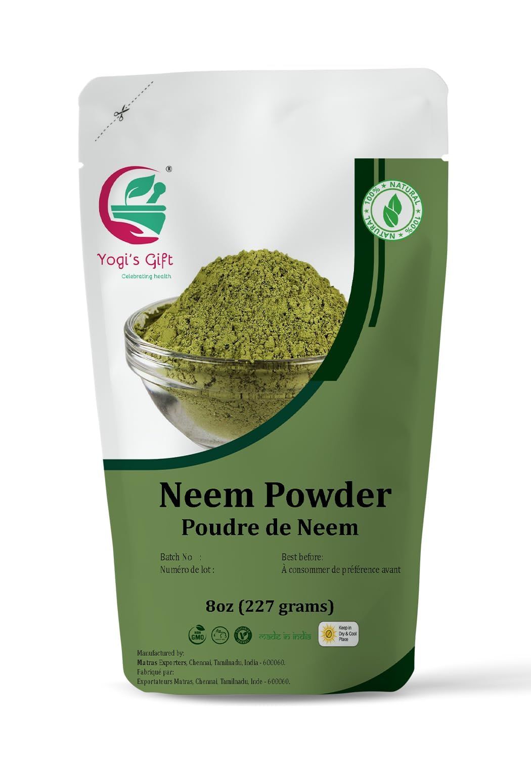 NEEM Powder 8 oz Wild Crafted Detoxifier Support Skin Health Hair Growth 100 Pure Neem Leaf Powder Azadirachta Indica by Yogi&#39;s Gift