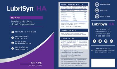 LubriSynHA Joint Supplement, Grape Flavor, 11.5oz - All-Natural, High-Molecular Weight Hyaluronic Acid - Joint Support for Women Men - Promotes Healthy Joint Function, Made in USA, 100 Vegan