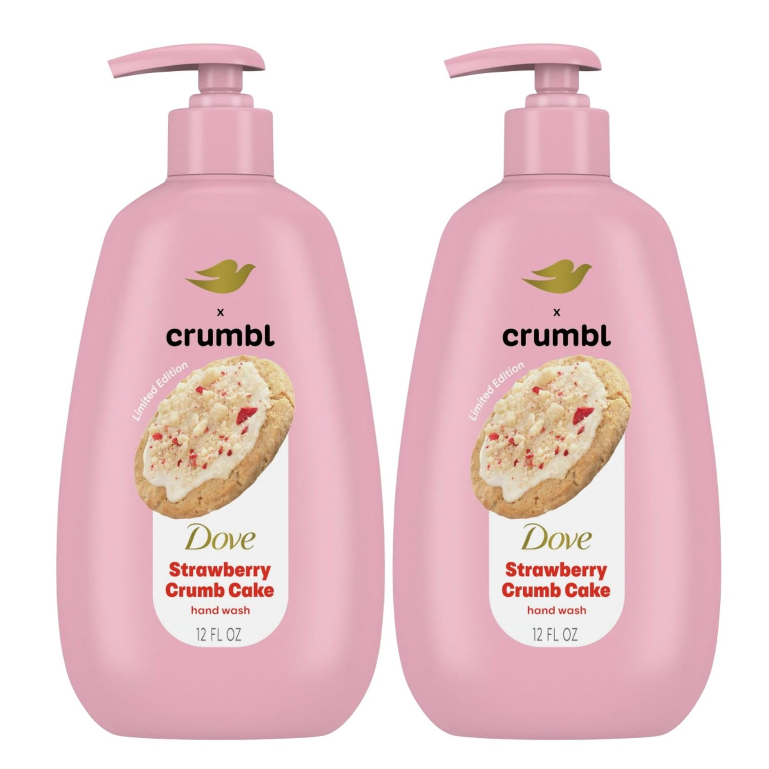 Dove X Crumbl Moisturizing Liquid Hand Wash Strawberry Crumb Cake 2-pack, of 12 oz Hand Wash with Pump Limited Edition (Strawberry Crumb Cake)