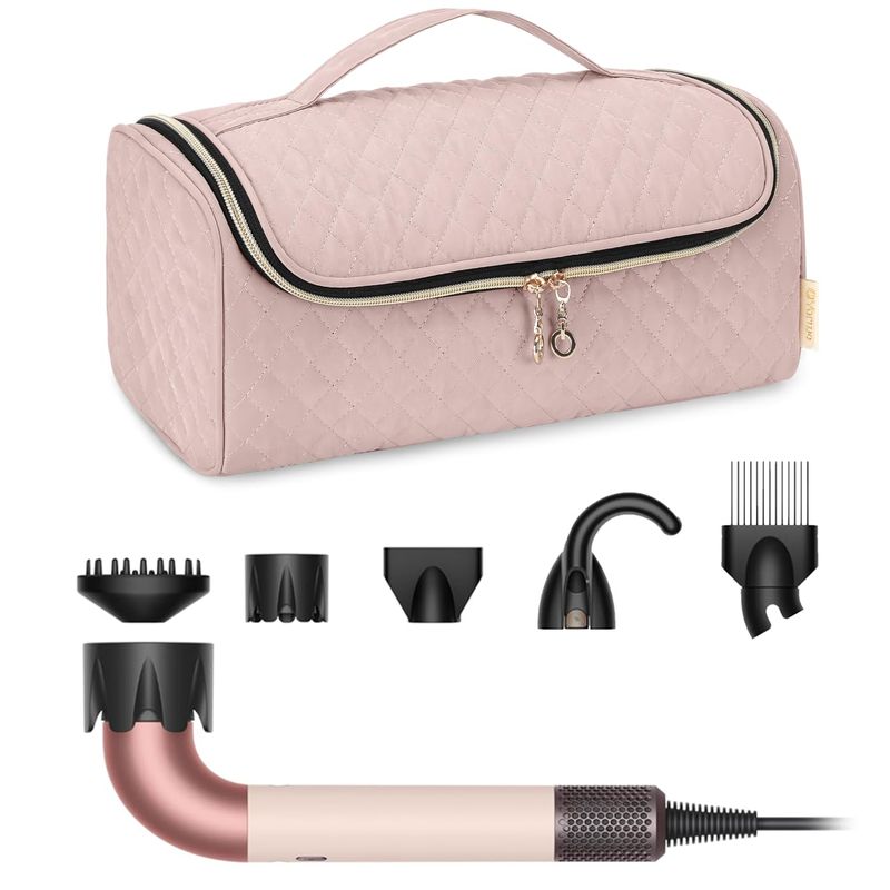 Yarwo Travel Case Compatible with Dyson Supersonic r Hair Dryer, Blow Dryer Carrying Bag with Wide Magic Strap and Multi Pockets Fit for Complete Supersonic Accessories, Dusty Rose