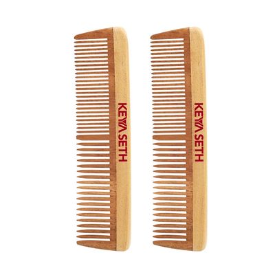 Keya Seth Aromatherapy, Organic Neem Wooden Comb II Massages Scalp, Stimulates Hair Growth, Removes Dandruff Pack of 2