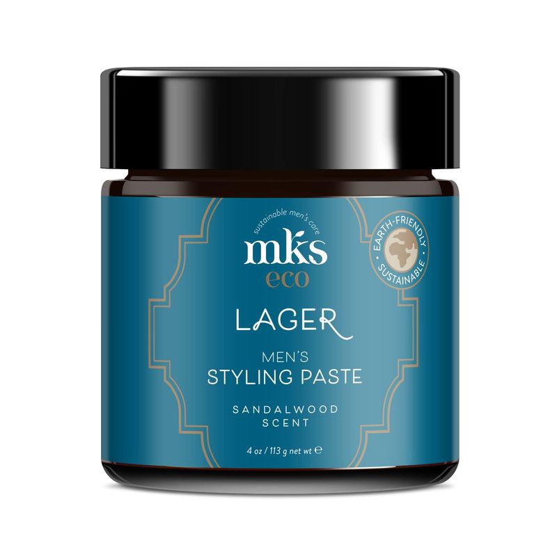 MKS eco for Men Lager Styling Paste, Sandalwood Scent - 4 oz - Flexible Definition - Adds Volume Texture - With Hemp Seed Oil Argan Oil - Vegan, Cruelty Free