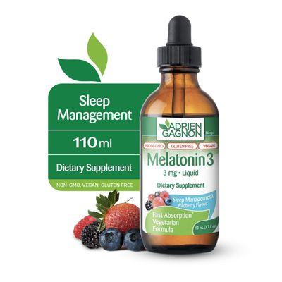 Adrien Gagnon - Liquid Melatonin 3mg, Vegan Melatonin Drops for Calm Rest Support, Wildberry Flavor, 110 ml Dropper
