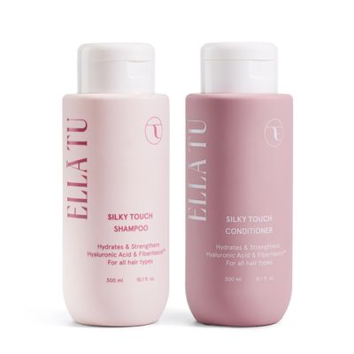 Ellatu Silky Touch Shampoo Conditioner Set - Nourishing Formula with Hyaluronic Acid, Castor, Moringa Oil for All Hair Types - Dry, Damaged, Curly Hair - Hydrates, Strengthens, Adds Shine