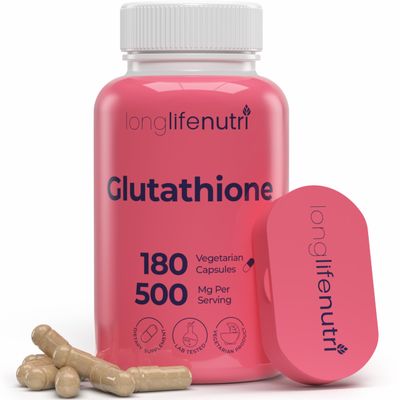 LongLifeNutri Reduced Glutathione 500mg - with White Milk Thistle and Alpha Lipoic Acid, 180 Vegetarian Capsules, Natural Antioxidant, 3-Month Supply, GMP Certified, Made in USA