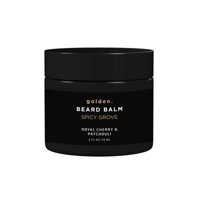 Golden Grooming Beard Balm Unique Masculine Scent Shea Butter for Beard Growth Tames, Moisturizes Styles - Spicy Grove, 2oz