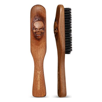 EAGLE FORTRESS Inferno Styler, 100 Pure Boar Bristle Beard Hair Brush for Men, Wood, Healthier Beards and Hair, Double Duty, Devil&#39;s Head Design, Ergonomic Handle, All Hair Types