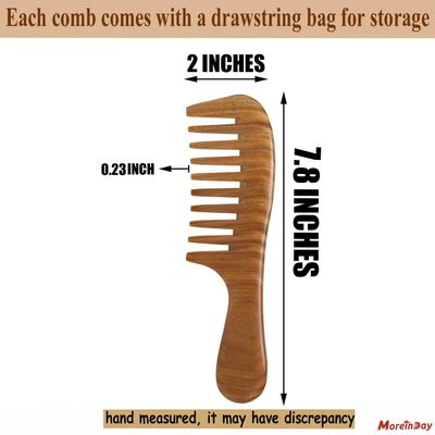 Moreinday Wooden Comb for Women Men, Wide Tooth Comb for Curly Hair Growth - Green Sandalwood