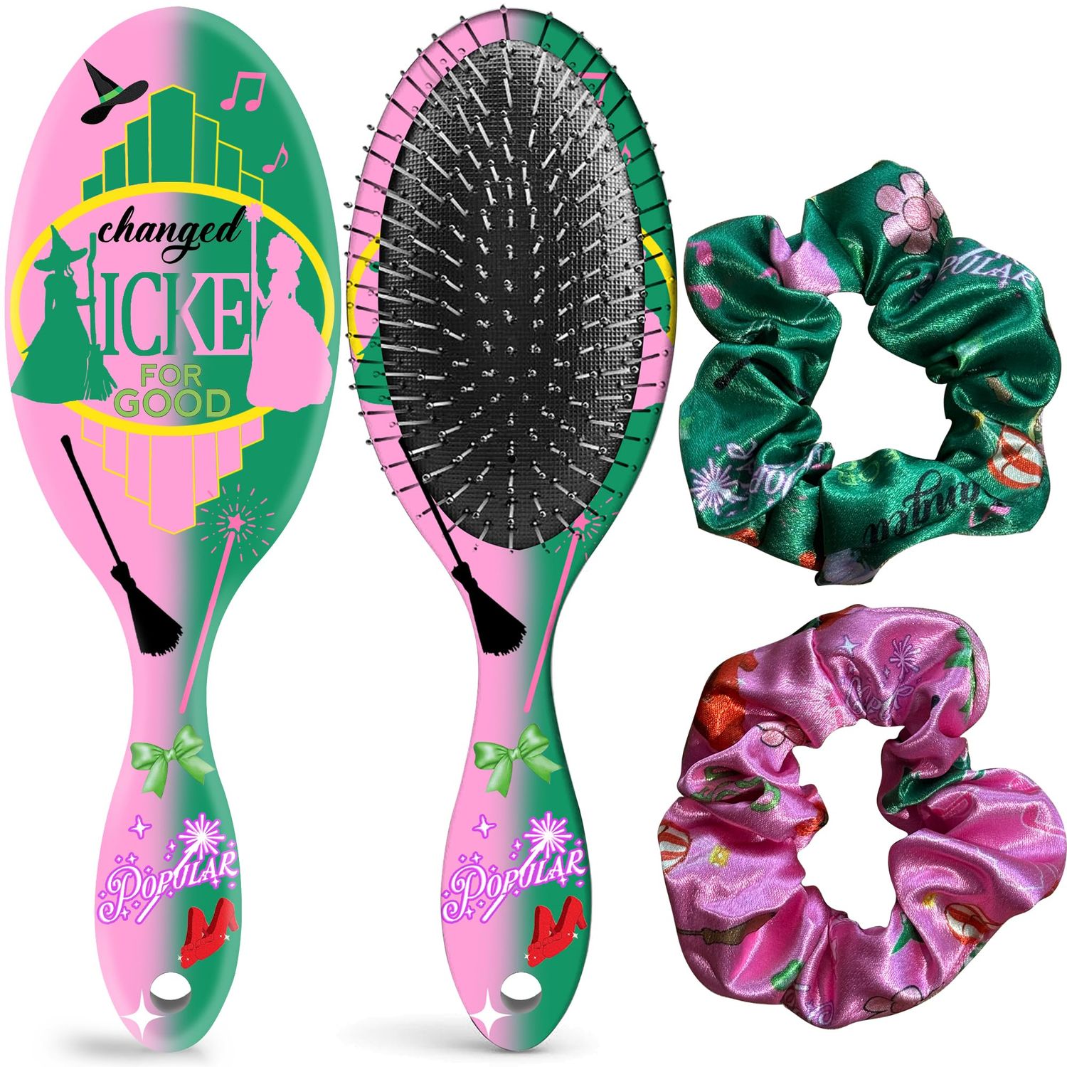 Hair Brush and 2 Scrunchies Set for Girls, Soft Bristles Brush for Women Girls, Ideal Hairbrush for All Hair Types, Wet Dry Damaged Hair, Adults Children