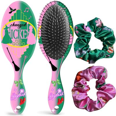 Hair Brush and 2 Scrunchies Set for Girls, Soft Bristles Brush for Women Girls, Ideal Hairbrush for All Hair Types, Wet Dry Damaged Hair, Adults Children