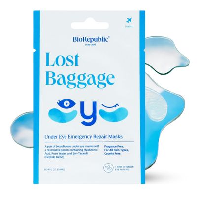 BioRepublic Lost Baggage Under Eye Emergency Repair Mask Reduces Appearance of Lines, Bags, and Dark Circles Under Eyes Organic Biocellulose Masks for Moisturization Box of 3