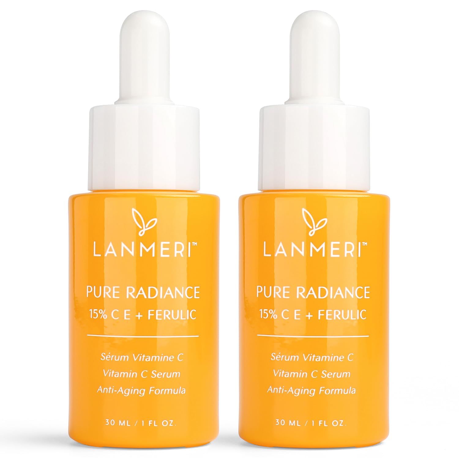 Vitamin C Face Serum 2pack- CE Ferulic Facial Serum with 15 Pure L-Ascorbic Acid, Ferulic Acid, Vitamin E, Hyaluronic Acid - Anti Aging, Anti Wrinkle Skin Brightening Dark Spot Corrector