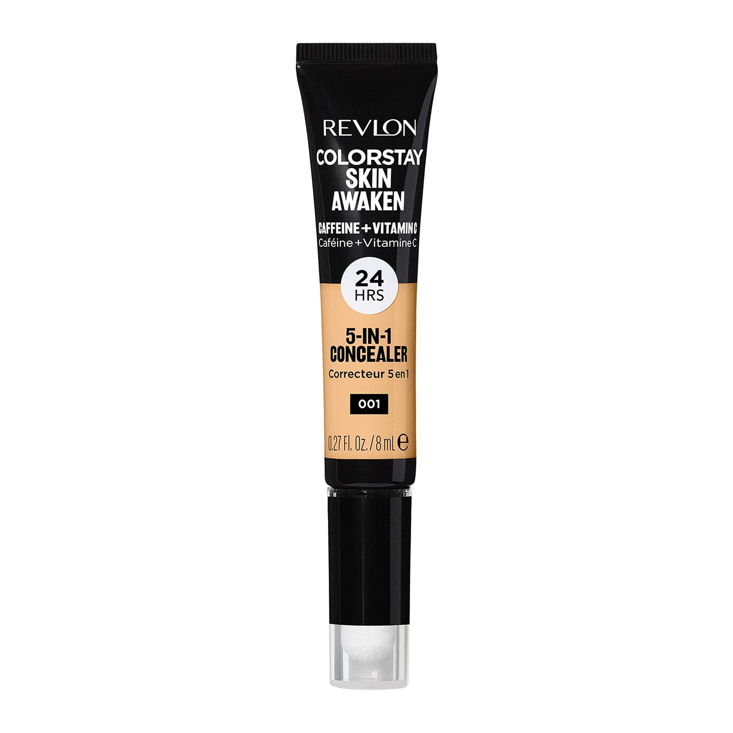 Revlon ColorStay Skin Awaken 5-in-1 Concealer, Lightweight, Creamy Longlasting Face Makeup with Caffeine Vitamin C, For Imperfections, Dark Circles Redness, 001 Universal Neutralizer, 0.27 Fl Oz