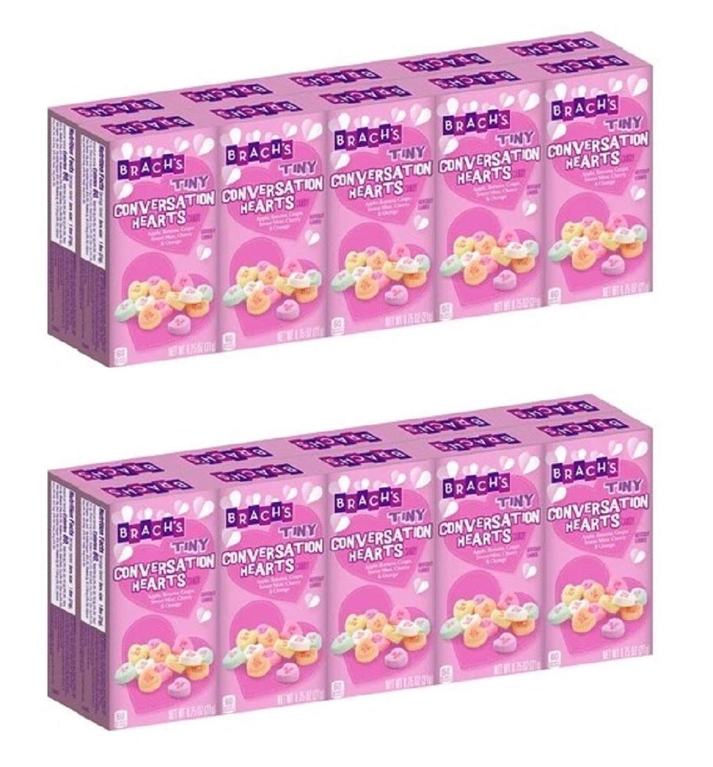 Brachs TINY CONVERSATION HEARTS Candy - 6 Flavors - Wintergreen Banana Orange Lemon Cherry Grape - Fat Free - Valentines Day 0.75 OZ Hand Out Boxes X 20 Boxes