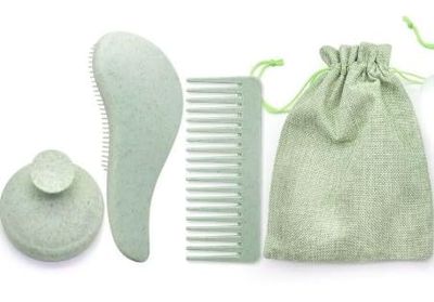 Wheat Straw Hair Brush and Comb Set - 100 Eco-Friendly - Wide Tooth Comb, Brush, and Scalp Massager Reduces Frizz Promotes Healthy Hair Growth (3pc Combo)