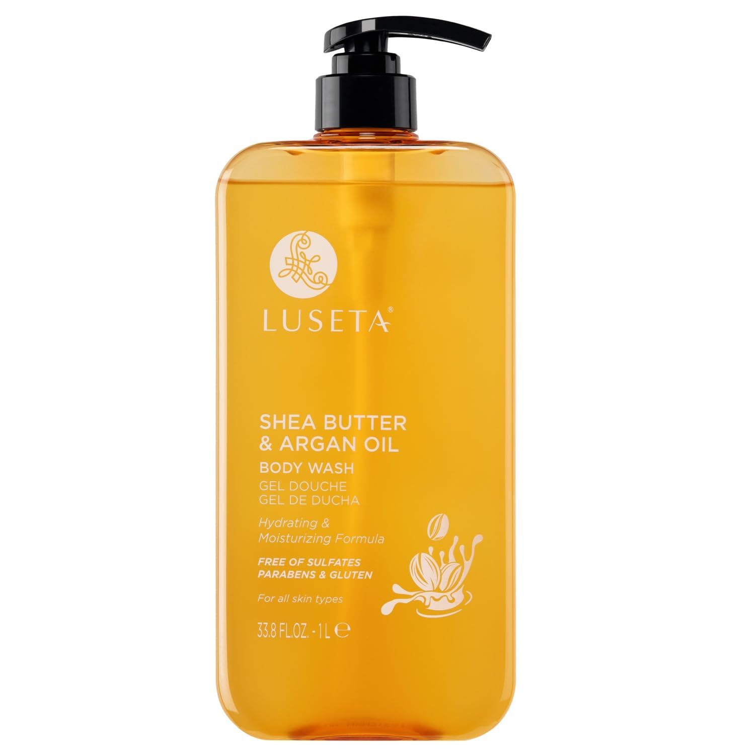 Luseta Shea Butter Argan Oil Body Wash for Hydrating, Nourishing Softening, for Daily Moisture, Smoothness Gentle Cleanse for Dry and Dehydrated Skin, Sulfate Paraben-Free 33.8oz