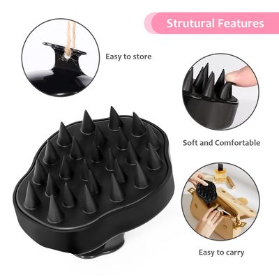 URTHEONE Scalp Massager Shampoo Brush, Soft Silicone Scrub Brush, Relax Scalp, Reduce Dandruff, Promote Hair Growth, Scalp Scrubber for WetDry Hair, Shower Care Tool (Black)