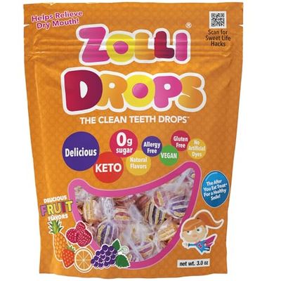 Zolli Drops Fruit Vegan 3oz - Delectable Assorted Fruit Flavors, Dental-Friendly with Xylitol and Vegan Treats for Guilt-Free Snacking