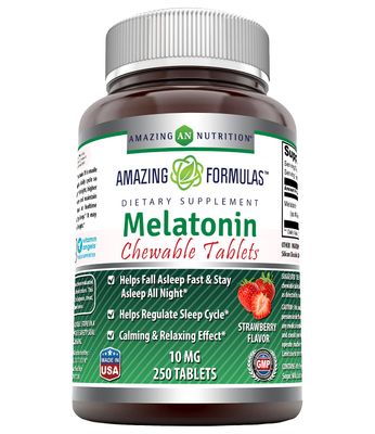 Amazing Formulas Melatonin Strawberry Flavor 10mg 250 Chewable Tablets -Helps Regulate Sleep Cycle -Calming Relaxing Effect