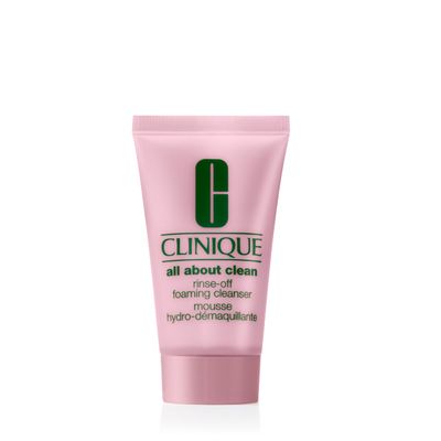 Clinique All About Clean Rinse-Off Foaming Facial Cleanser With Hyaluronic Acid Glycerin For Oily Skin Types Dissolves Makeup Sunscreen, Mini Travel Size, 1 Fl Oz